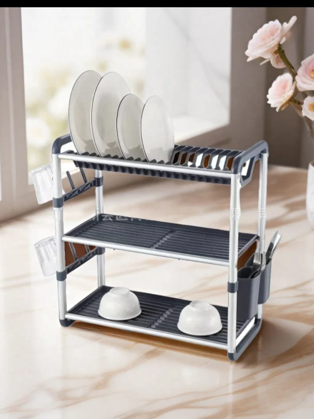 2/3-TierPremium Dish Drying Rack with Drain Tray & Utensil Holder – Space-Saving Kitchen Organizer